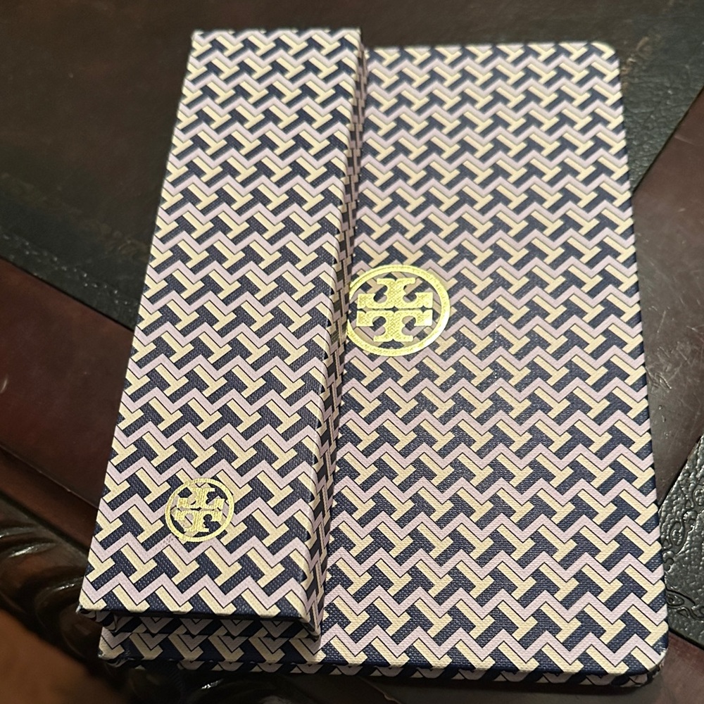 Tory Burch Navy and Gold Geometric Pencil and Paper Set.